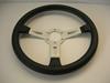 Steering wheel in leather with 3 silver spokes. Ø 350mm.